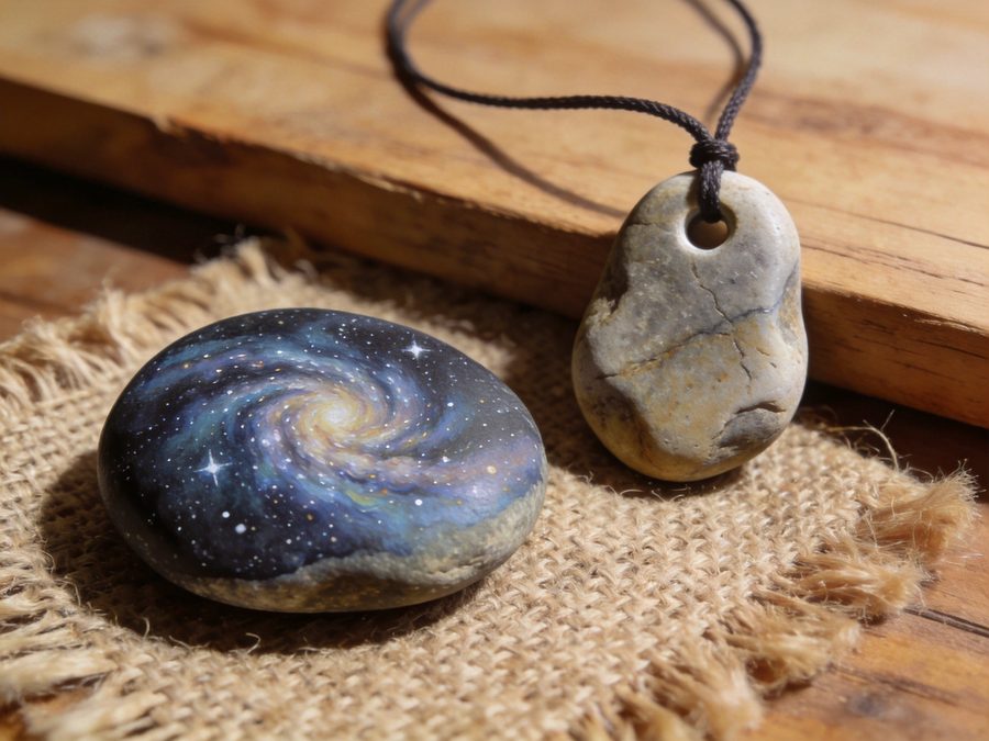 鹅卵石手绘星空石头画与随形挂坠